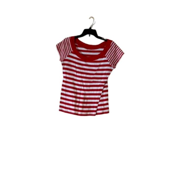 New York & Company, Cotton Red & White Striped Tee Shirt - Medium - Picture 3 of 4